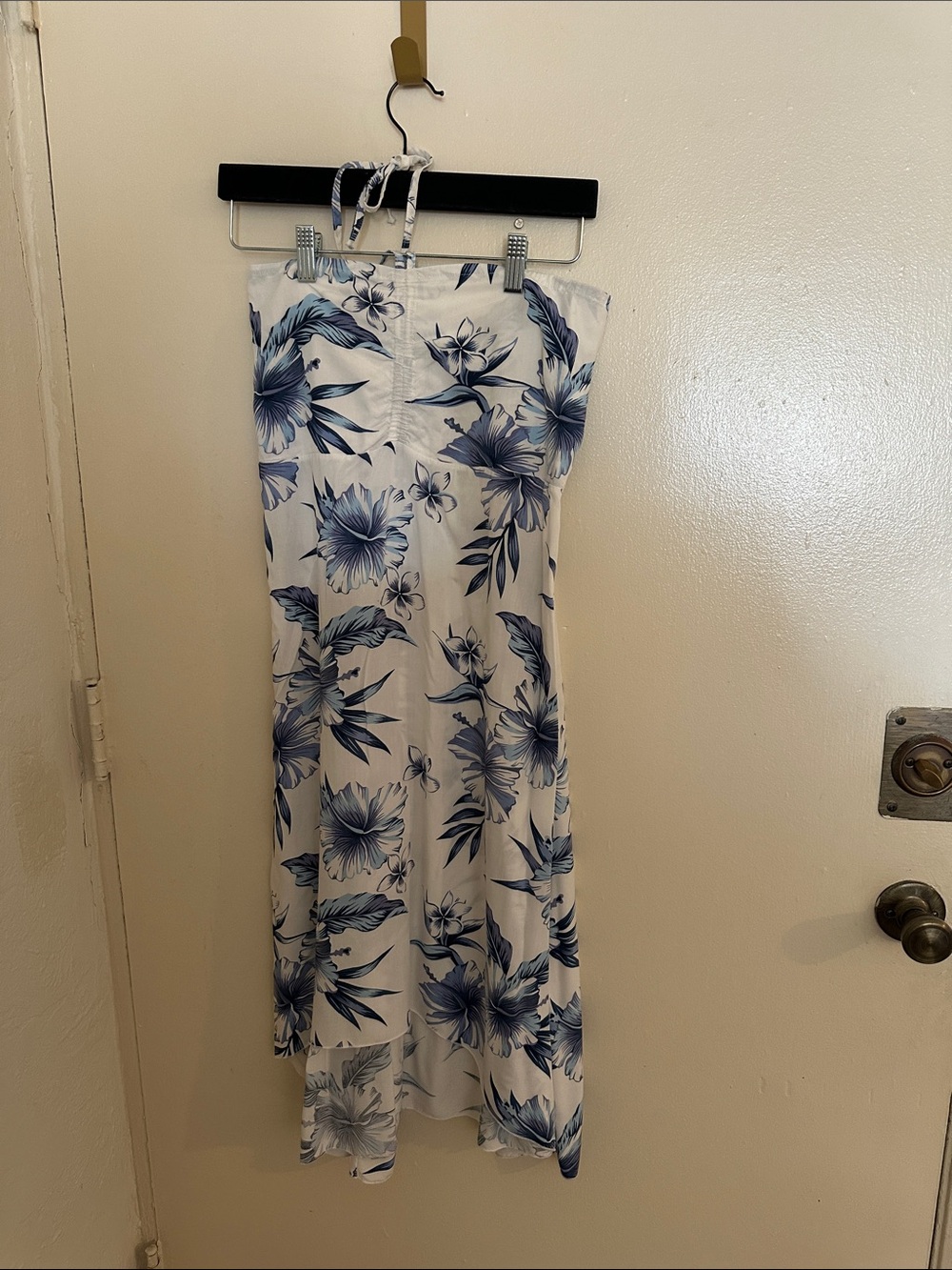 Hawaii Hangover Rayon Floral Tropical Maxi Dress White/Blue Women's M
